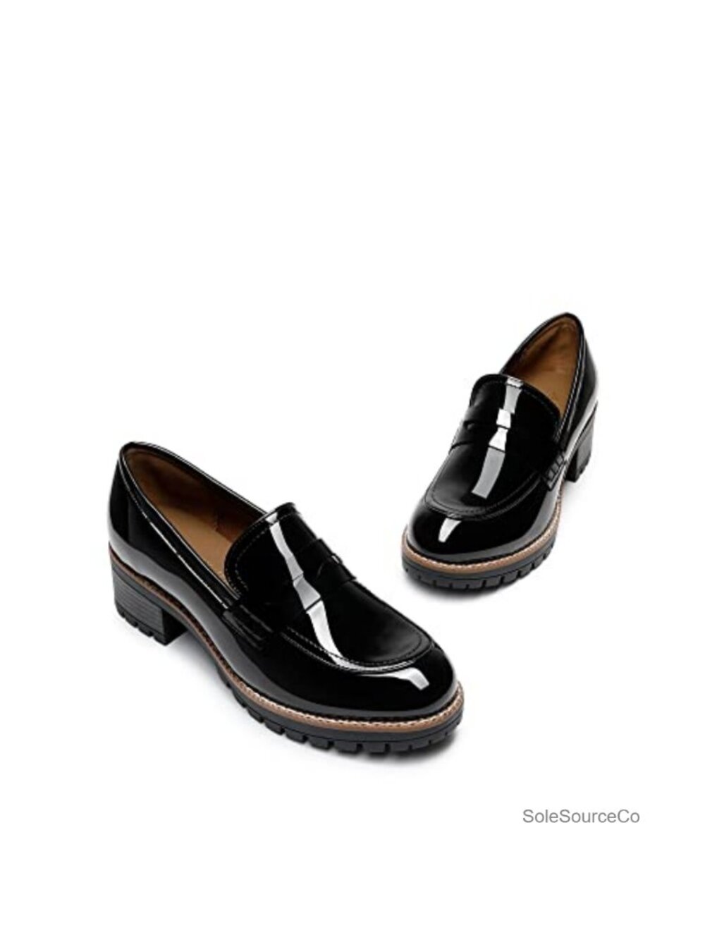 Chunky Platform Loafers Slip-On Work Shoes PU Almond Toe - Picture 5 of 6